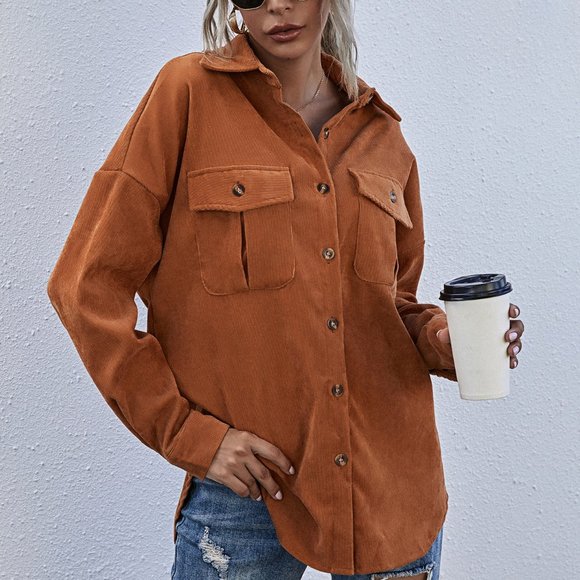 CASUAL DOLLZ Rusty Brown Boyfriend oversized Butto - Picture 3 of 7